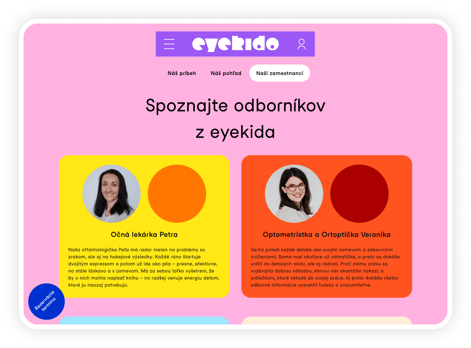 Eyekido "meet our experts" page introducing the centre's eye doctor and optometrist