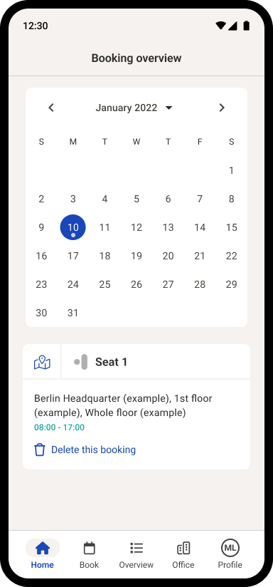 desk.ly mobile app workspace selection and floor plan view