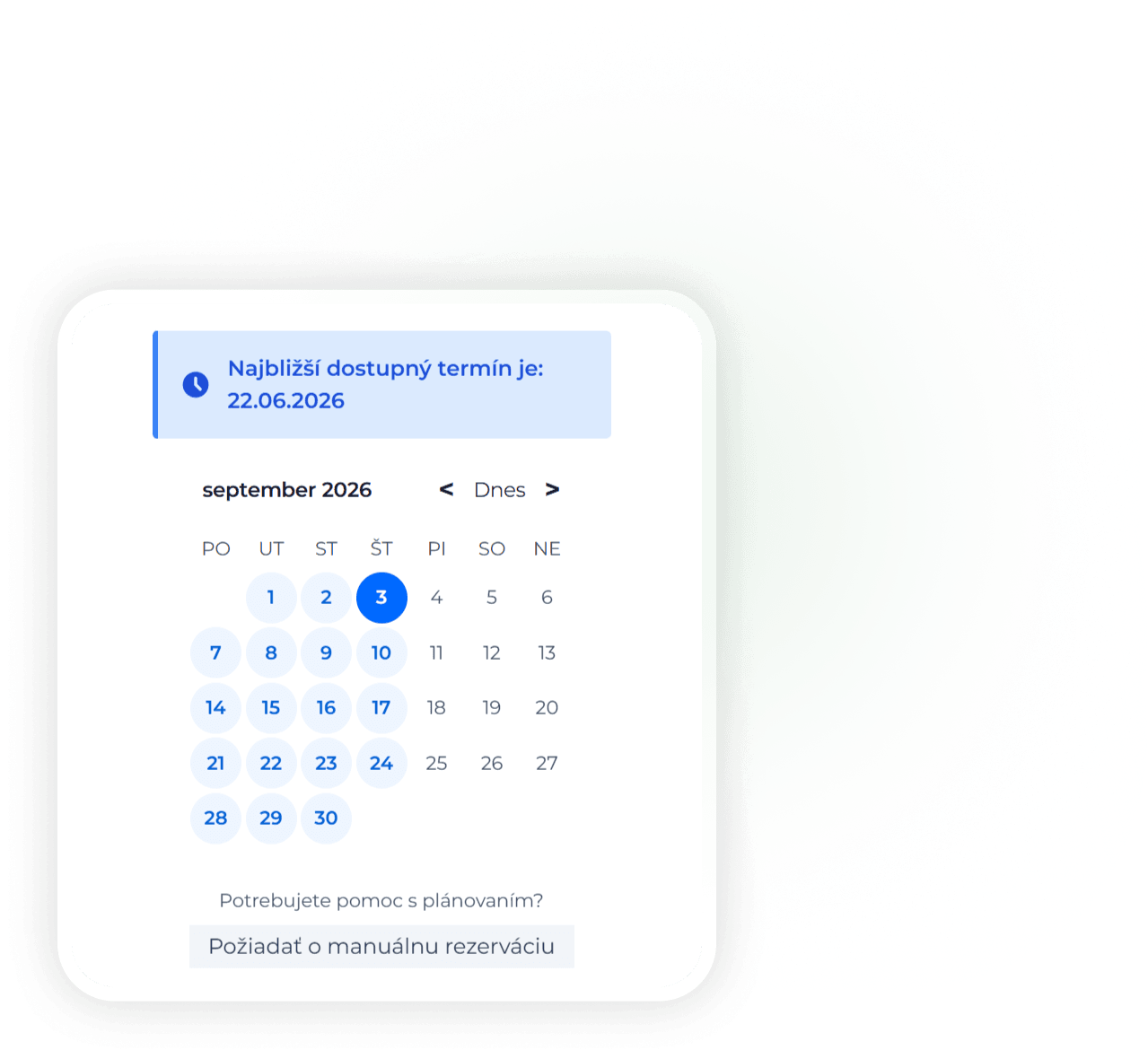 Calma booking system interface