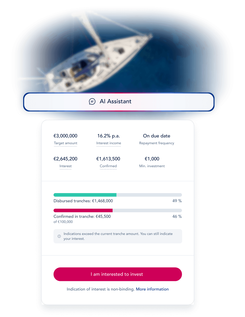 Crowdberry investment opportunity card showing target amount, interest rate, due date and tranche funding progress
