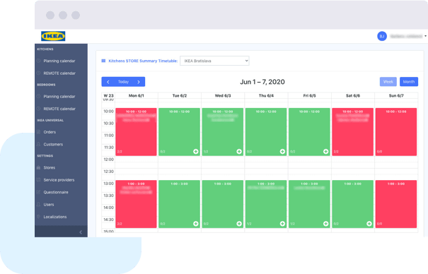 IKEA admin planning calendar showing weekly appointment timetable