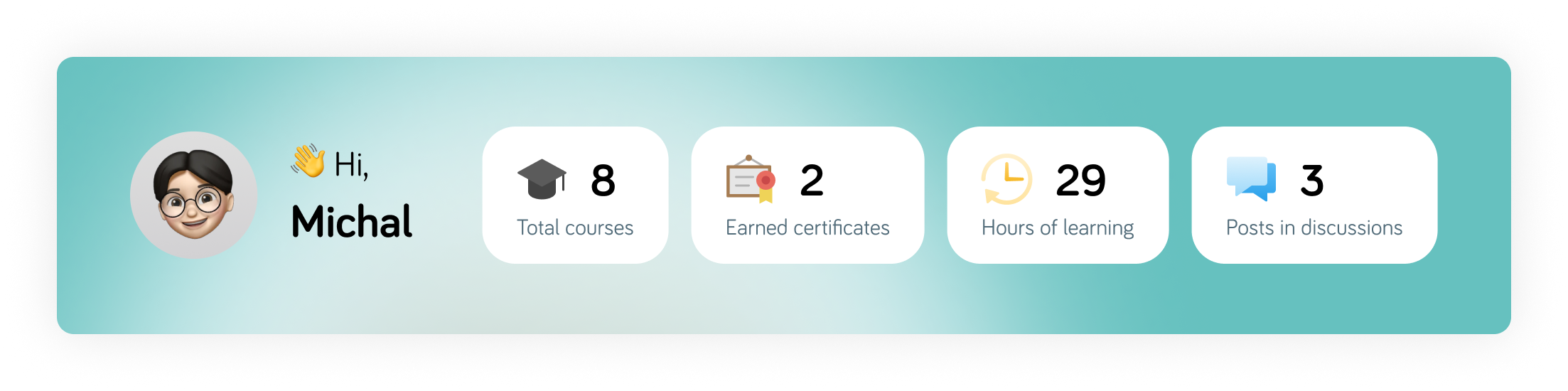 Student dashboard showing learning progress, certificates, and study hours