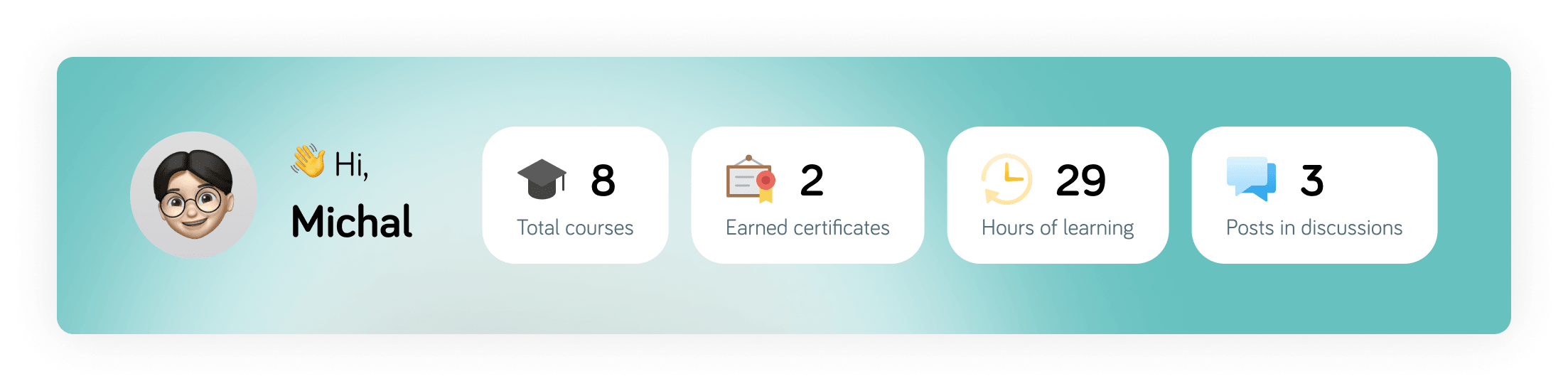 Student dashboard showing learning progress, certificates, and study hours